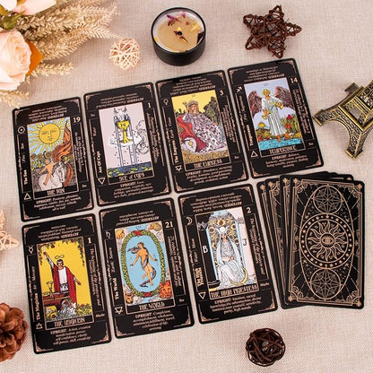 Tarot Cards for Beginners, Classic Tarot Cards with Meanings on Them, Durable Tarot Cards with Guide Book for Beginners (Black) nirvanaguru