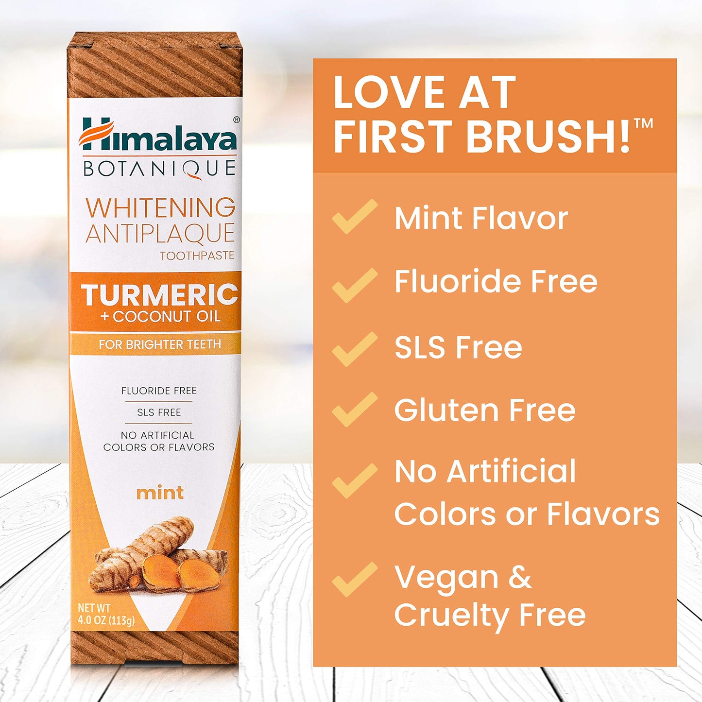Himalaya Botanique Turmeric & Coconut Oil Whitening Antiplaque Herbal Toothpaste, Whitens Teeth, Fluoride Free, No Artificial Flavors, SLS Free, Vegan, Cruelty Free, Foaming, Mint Flavor, 4 Oz, 1 Pack - Nirvana Guru
