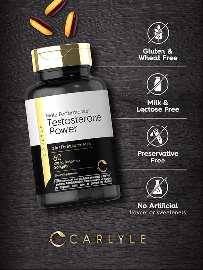 Carlyle Testosterone Supplement for Men | 60 Softgels | for Male Performance | Non-GMO & Gluten Free - Nirvana Guru