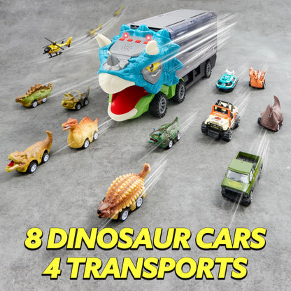 JOYIN 13 in 1 Dinosaur Toys for Kids 3-5, Dinosaur Truck with 12 Pull Back Cars, Small Cars Set, Birthday Gifts Toys for 3 4 5+ Year Old Boy, Transport Carrier Truck for Toddlers 3-4 Years Nirvana Guru
