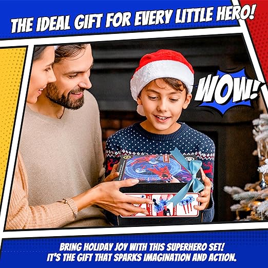 Superhero Web-Slinging Toy Set – 7-in-1 Superhero Set Includes 2 Web Shooters, 2 Hero Masks, 2 Gloves, and 1 Cape – Ideal for Indoor and Outdoor Costume Role-Playing, Imaginative Play for Kids Ages 3+ Nirvana Guru