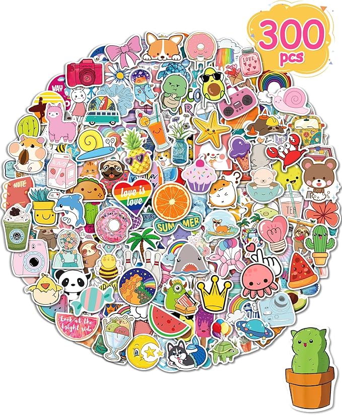 Sticker for Water Bottles, 300 Pcs/Pack Cute Vinyl Waterproof Vsco Laptop Stickers for School Students Gifts Classroom Teachers Prizes Stickers for Kids Teens Girls nirvanaguru