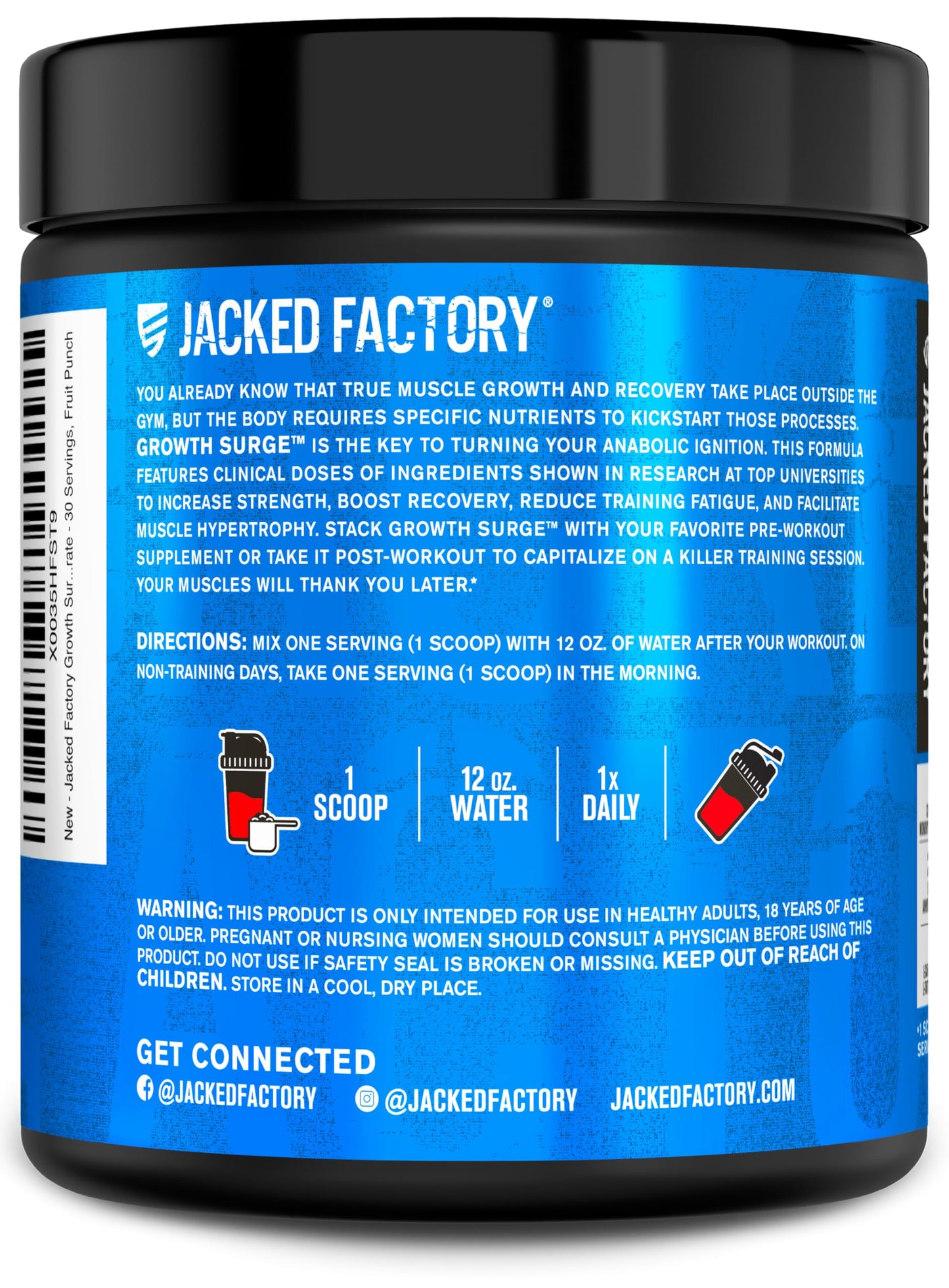 Jacked Factory Growth Surge Creatine Post Workout w/L-Carnitine - Daily Muscle Builder & Recovery Supplement with Creatine Monohydrate, Betaine, L-Carnitine L-Tartrate - 30 Servings, Swoleberry Nirvana Guru