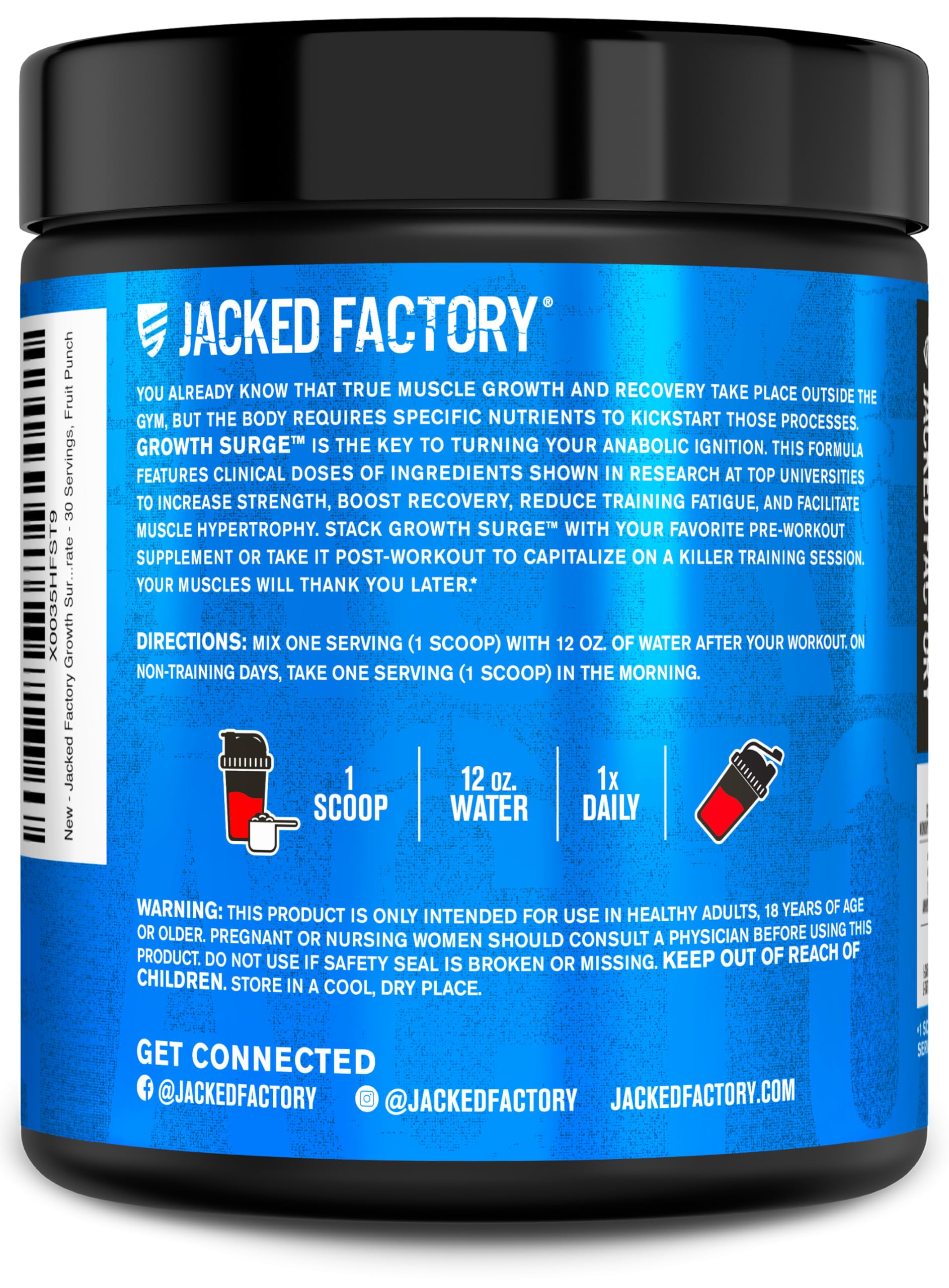 Jacked Factory Growth Surge Creatine Post Workout w/L-Carnitine - Daily Muscle Builder & Recovery Supplement with Creatine Monohydrate, Betaine, L-Carnitine L-Tartrate - 30 Servings, Swoleberry Nirvana Guru