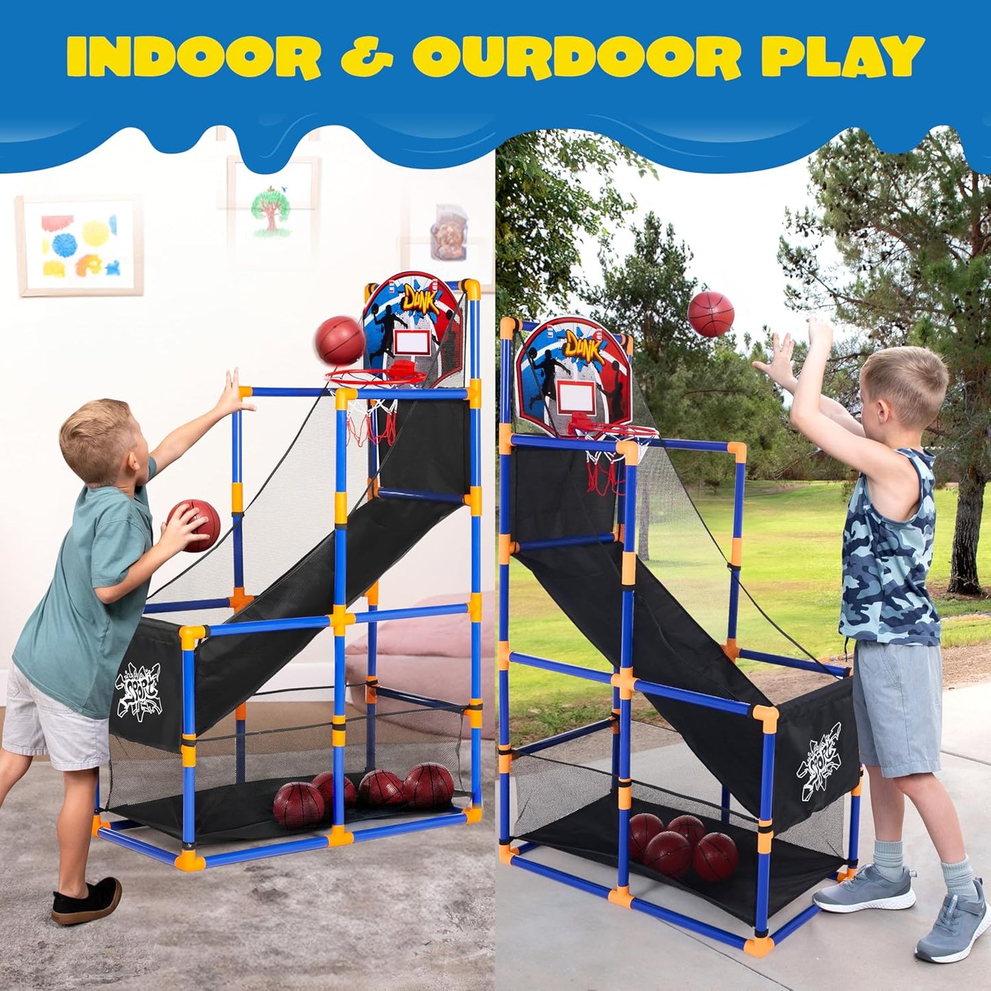 JOYIN Arcade Basketball Game Set with 4 Balls and Hoop for Kids 3 to 12 Years Old Indoor Outdoor Sport Play - Easy Set Up - Air Pump Included - Ideal for Competition Nirvana Guru