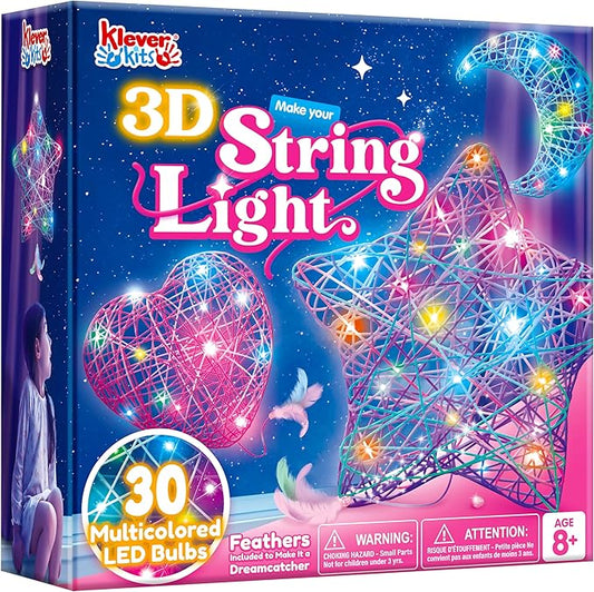Klever Kits 3D String Art Kit for Kids, Light Up String Light Toy with 30 Multi-Colored LED Bulbs, Arts and Crafts Set, Birthday Gifts for Girls and Boys Ages 8+ nirvanaguru
