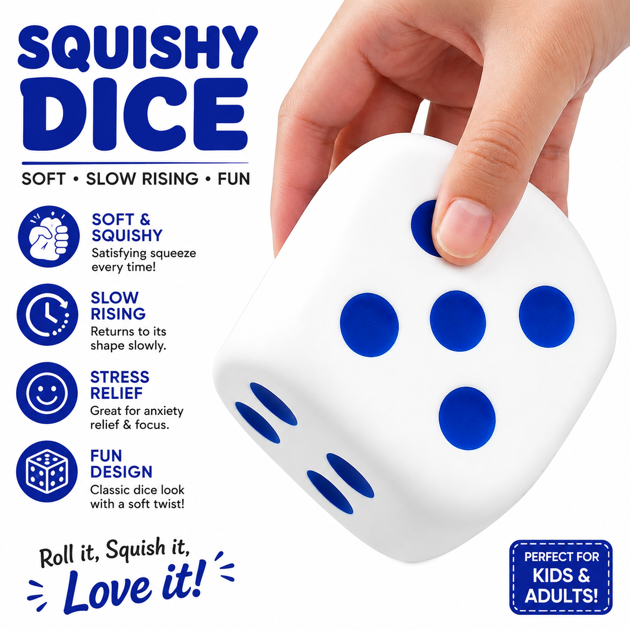 funny squee Large Dice Stress Ball - 3.1 Inches Foam Dice Squishies Toys for Kids Board Game - to Get Your Lucky Numbers!