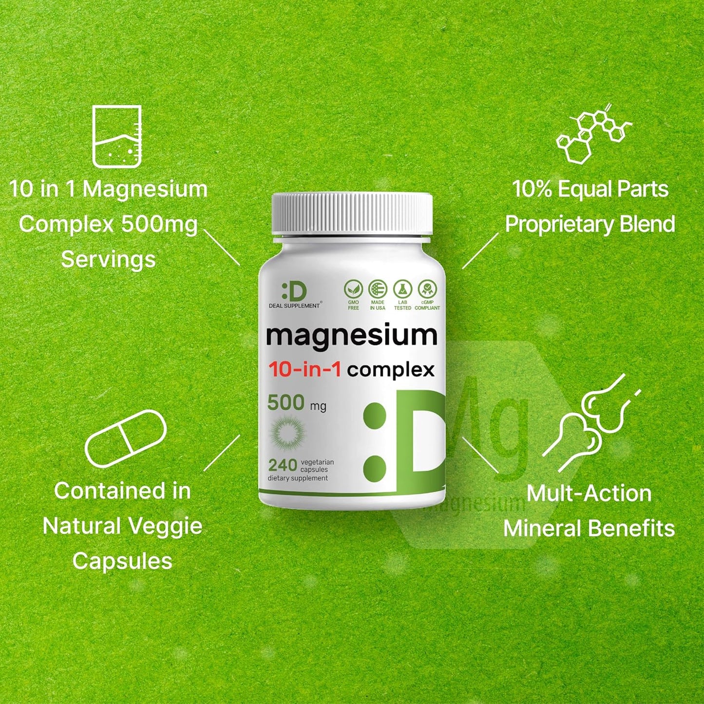 Magnesium Complex 500mg, 240 Veggie Capsules | 10-in-1 Glycinate, Citrate, Malate, & More | 100% Chelated for Easy Absorption | Essential Mineral Supplement for Muscle, Sleep, & Heart Health Nirvana Guru