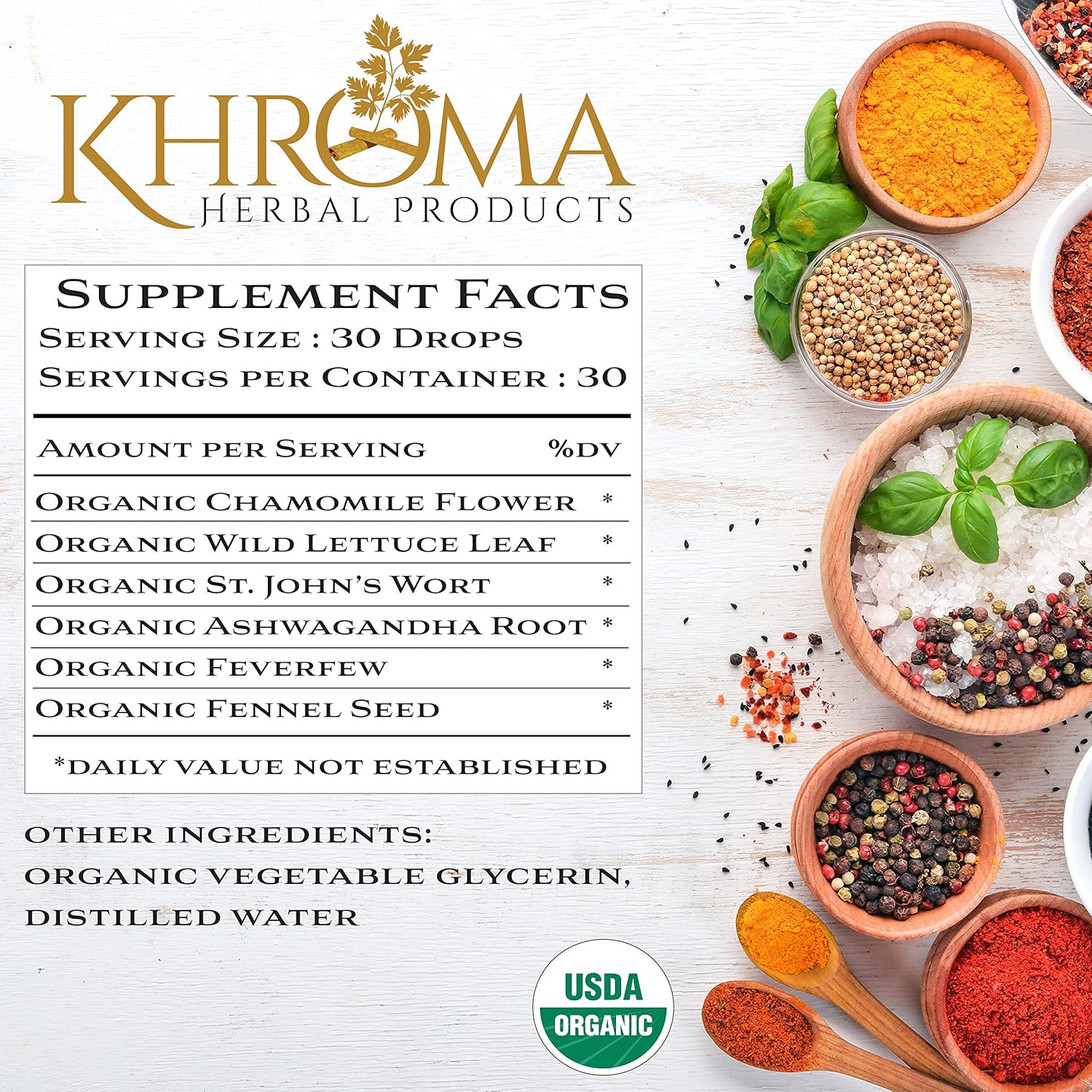 Happy Organic Mood Supplement - by Khroma Herbs - 30 Servings - Made in USA - Packed in a Glass Bottle Nirvana Guru