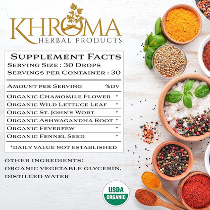 Happy Organic Mood Supplement - by Khroma Herbs - 30 Servings - Made in USA - Packed in a Glass Bottle Nirvana Guru