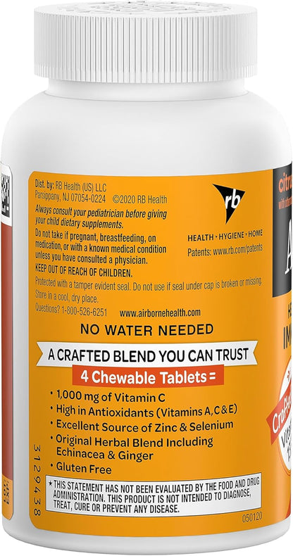 Airborne 1000mg Vitamin C Chewable Tablets with Zinc - Nirvana Guru