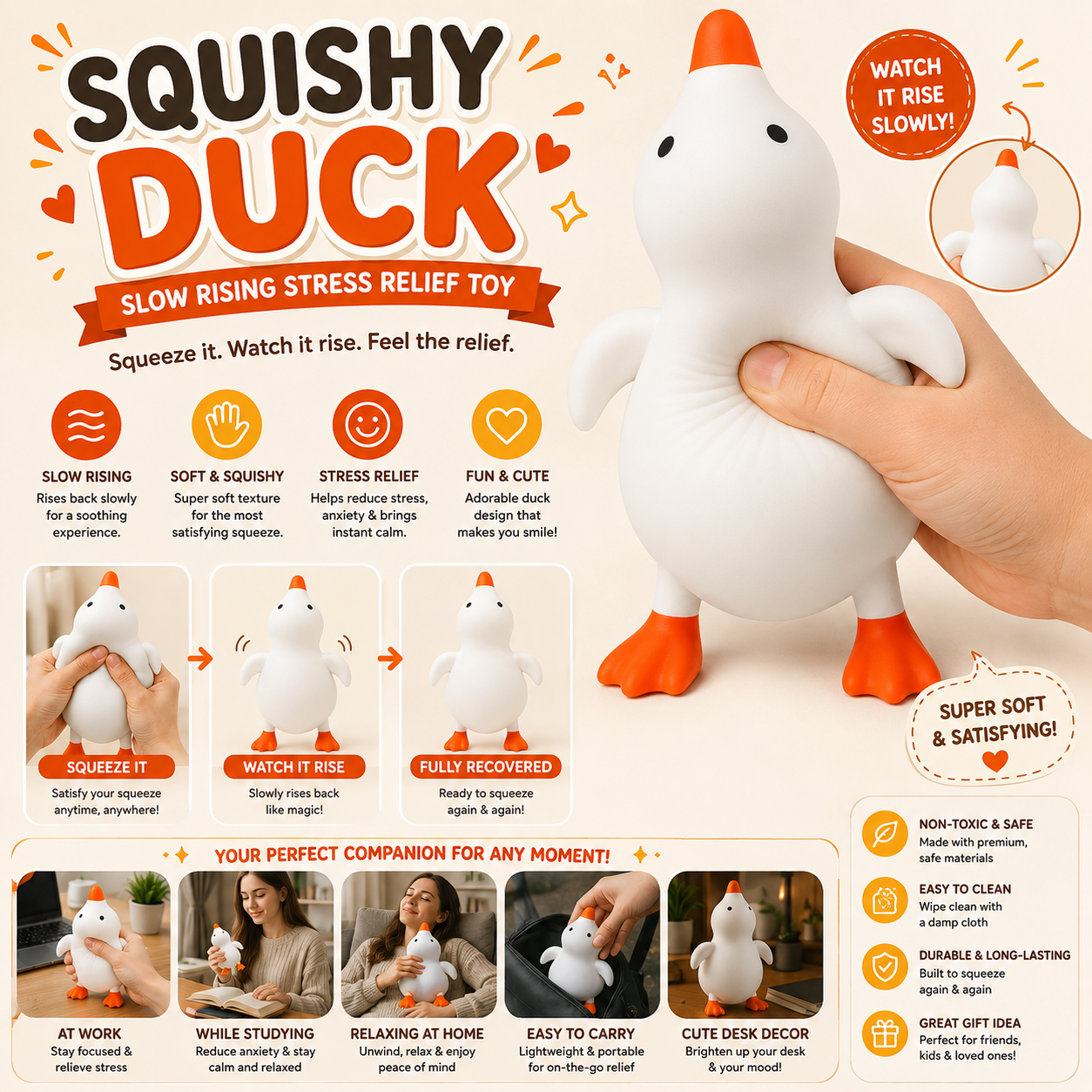 Jumbo Duck Squishy Toy - Soft Slow Rising Squeeze Fidget Toy - Large Cute Duck Sensory Toy for Kids - Teens & Adults - Fun Gift & Desk Toy Nirvana Guru