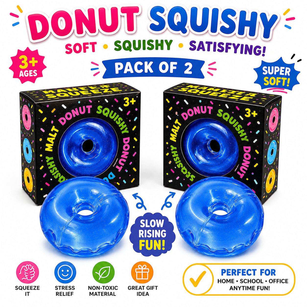 Donut Squishy Toy – Blue Soft Slow Rising Stress Relief Sensory Fidget Squeeze Toys for Kids & Adults - Squishy Donut Set Nirvana Guru