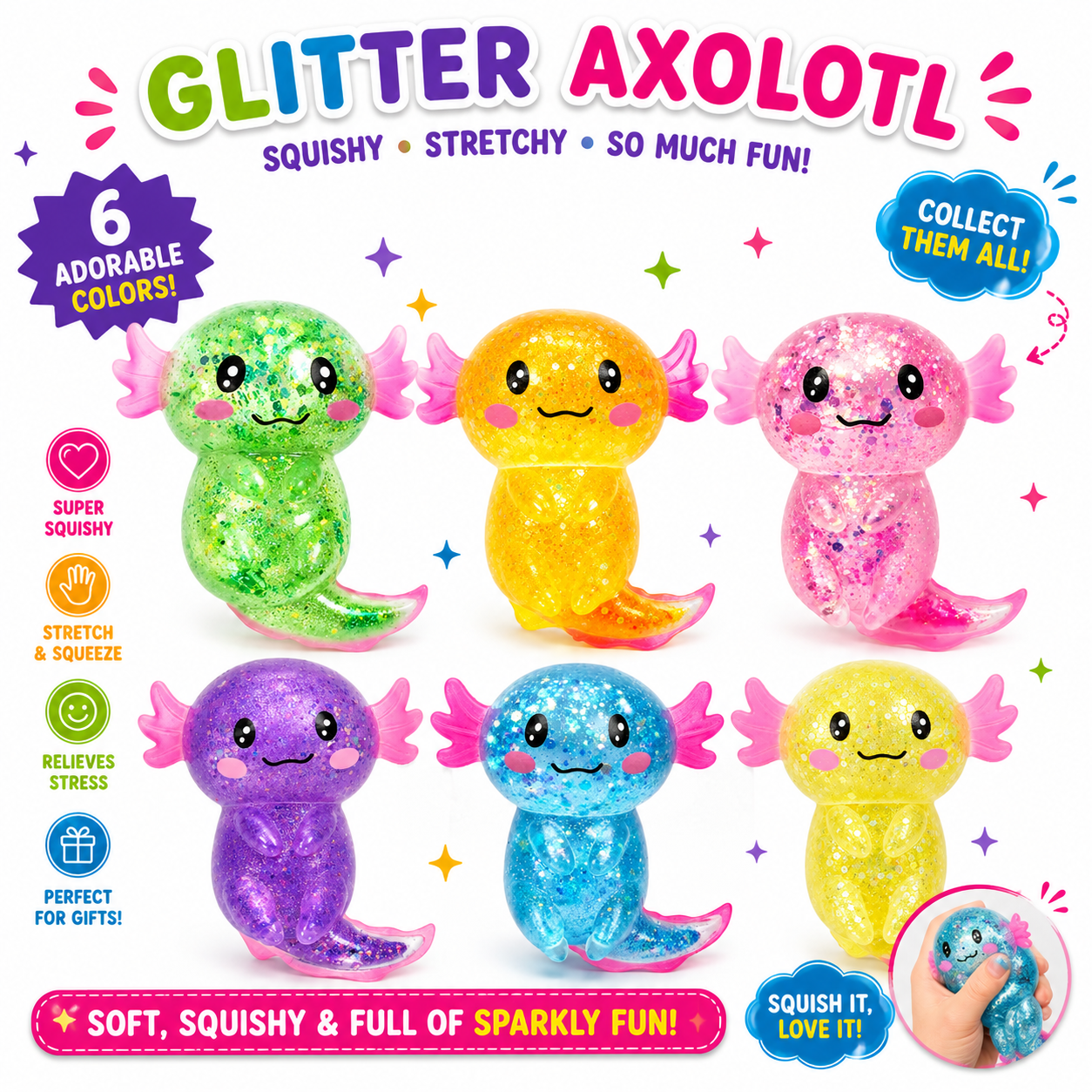 Colorful Axolotl Squishy Fidget Toy Stretchy Salamander Stress Relief Squeeze Nirvana Guru