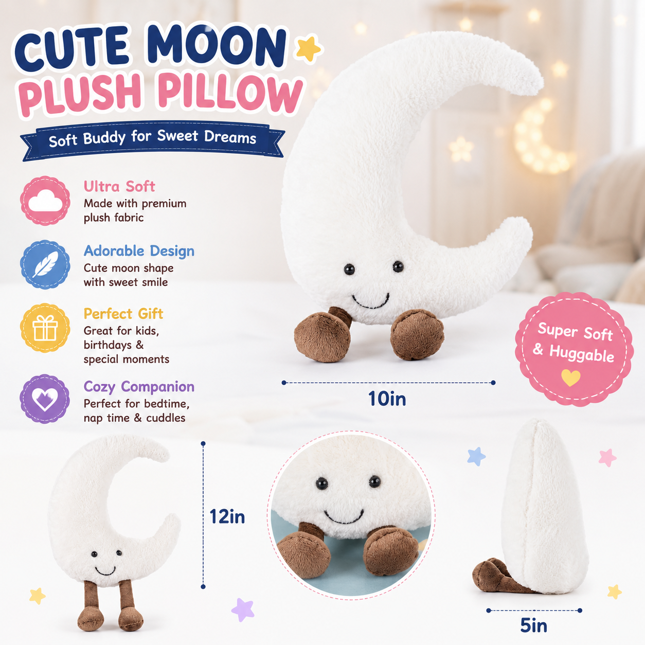 Sun and Moon Plush - Smiling Fun Filled Sun Pillow - 12" Moon and Sunshine Animal Pillow Soft Plush Toy for Children's Birthday Gift (2PCS) Nirvana Guru