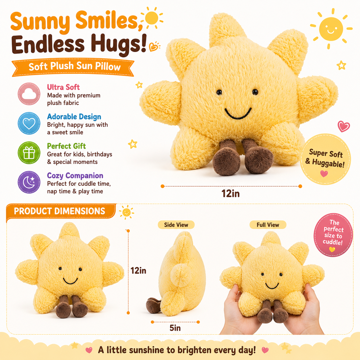 Sun and Moon Plush - Smiling Fun Filled Sun Pillow - 12" Moon and Sunshine Animal Pillow Soft Plush Toy for Children's Birthday Gift (2PCS) Nirvana Guru