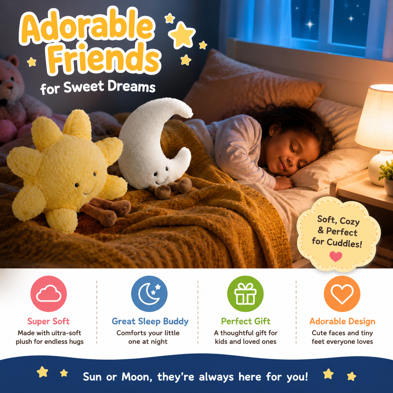 Sun and Moon Plush - Smiling Fun Filled Sun Pillow - 12" Moon and Sunshine Animal Pillow Soft Plush Toy for Children's Birthday Gift (2PCS) Nirvana Guru