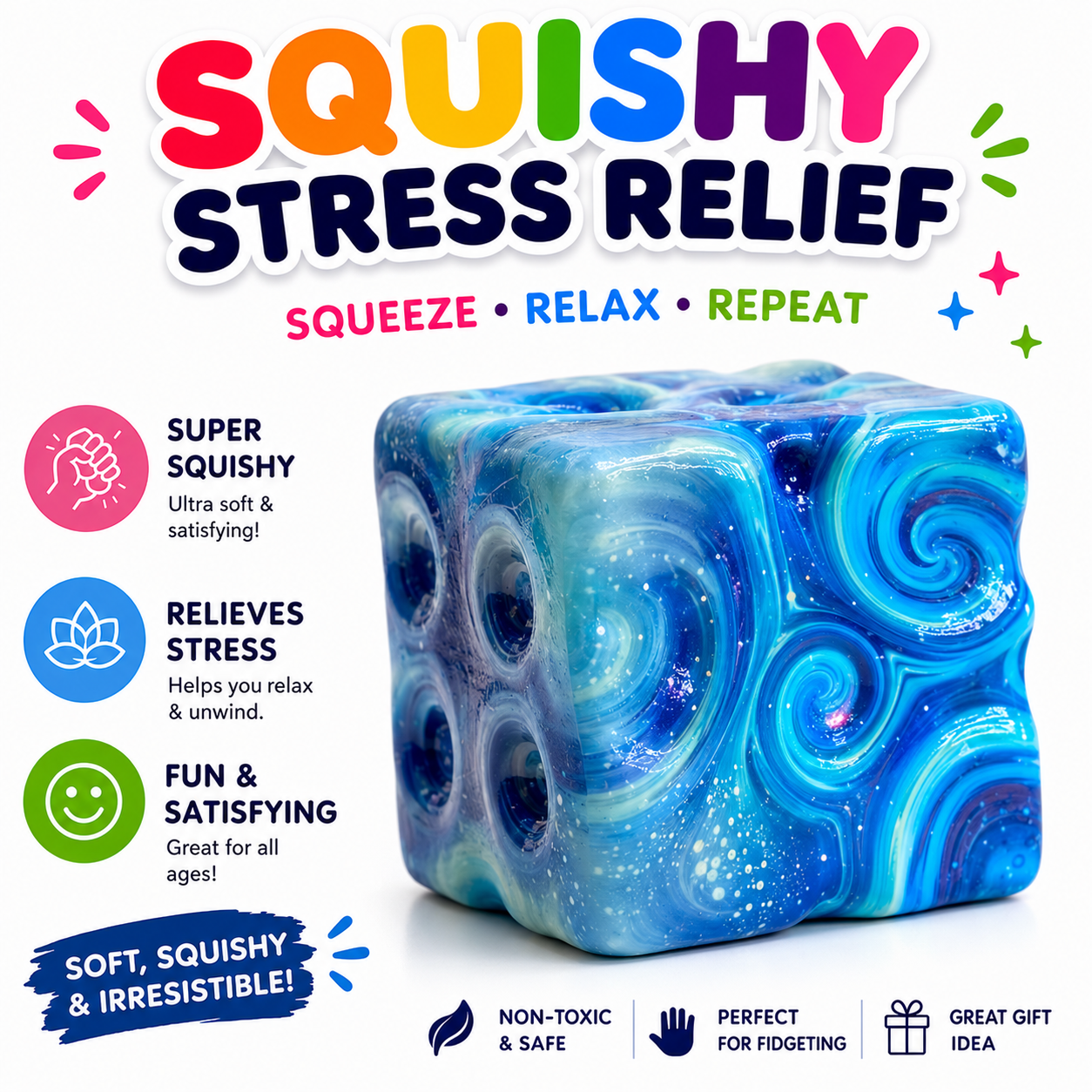 Squishy Cube Toy - 12 Pcs Set - Slow Rising Sensory Fidget Cube - Soft Stress Relief Squeeze Toy for Kids and Adults Nirvana Guru
