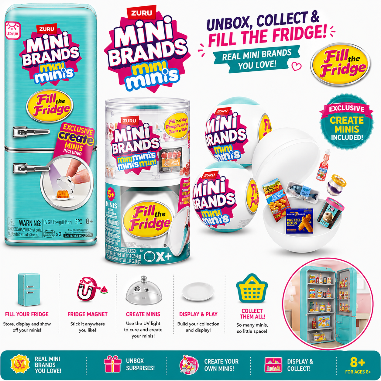 ZURU Mini Brands Fill the Fridge Mini Fridge Playset 1 Fridge 2 Capsules Mini Brand