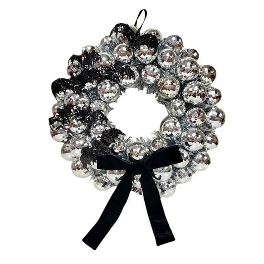 Disco Ball and Bats Wreath, Silver and Black, 17", Halloween by Way To Celebrate nirvanaguru
