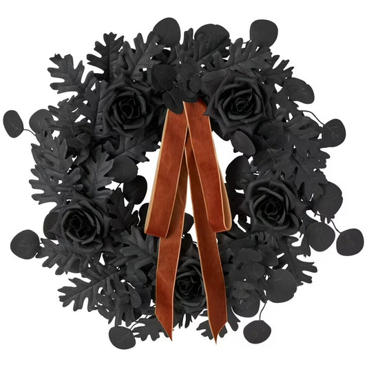 Oak Leaves and Roses Wreath, Black, 24", Halloween by Way To Celebrate nirvanaguru