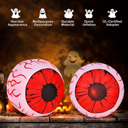 Costway 2 Pack 3 FT Halloween Inflatable Eyeballs w/ Air Blower & Red LED Lights nirvanaguru