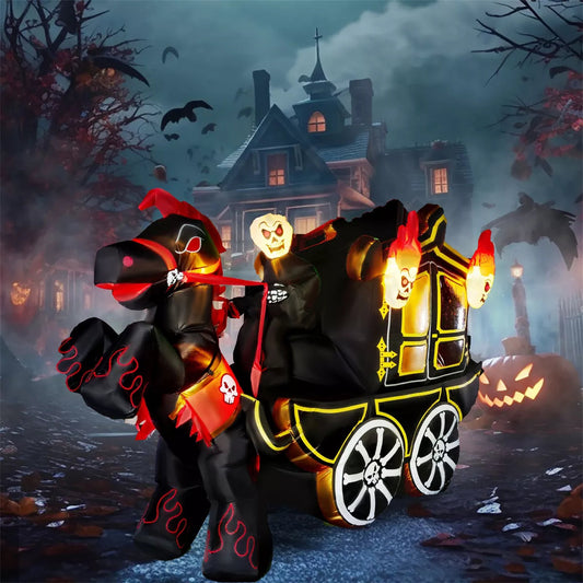 Joyfy 10 FT Halloween Inflatable Outdoor Decorations, Carriage with Hellfire Design Inflatable with Build-in LEDs for Halloween Party Yard Decoration nirvanaguru