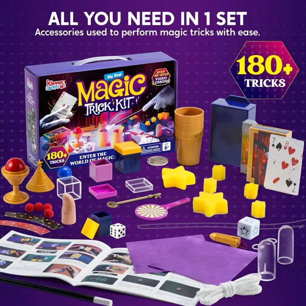 Klever Kits 180+ Magic Set for Kids 6+, Magic Trick Kit with Step-by-Step Video Lessons, Ideal Magic Toys Birthday Christmas Gift for Young Magicians nirvanaguru