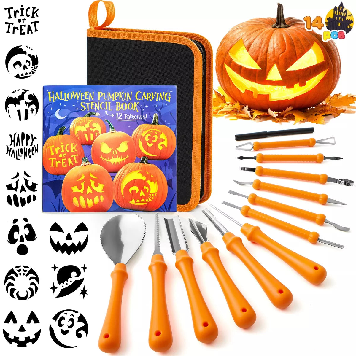 Joyfy 12 Pcs Halloween Pumpkin Carving Kit with Handbag, 12 Stainless Steel Double-sided Sculpting Tools for DIY Kids Party Decor Craft Supplies Nirvana Guru