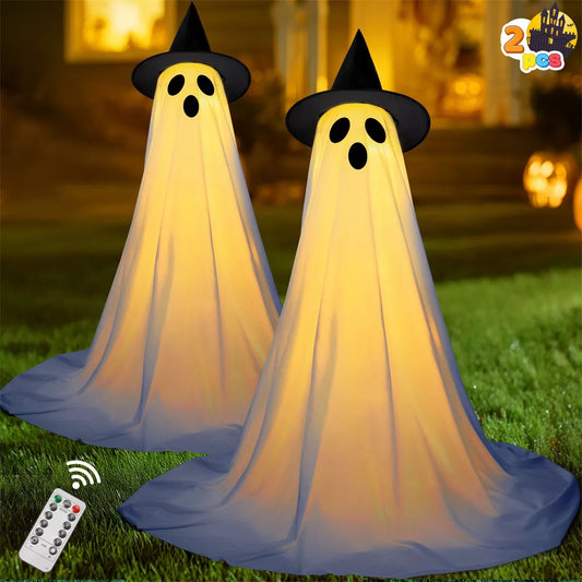 Joyfy 2 Packs 55'' Halloween Outdoor Decoration, Light Up Standing Ghost with Witch Hat & Remote Control for Yard Porch Lawn Decor, Haunted House Prop nirvanaguru