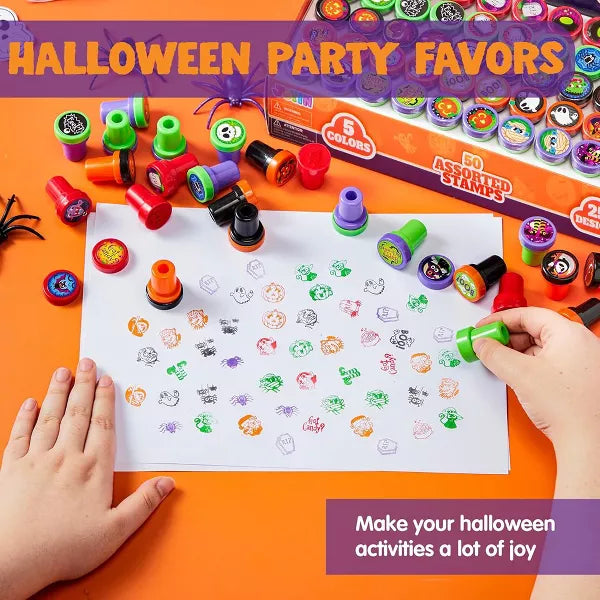 Joyfy Halloween Party Favor 50 Pcs Kids Self Ink Stamps 25 Designs Trick or Treat Assorted Plastic Stamps for Halloween Goodie Bag Fillers Game Prizes Nirvana Guru