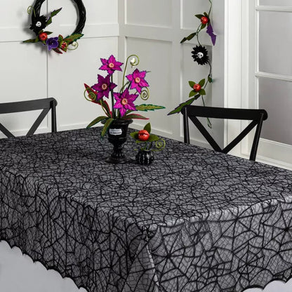 60"x84" Lace Halloween Tablecloth - Hyde and EEK! Boutique™: Eerie Cobweb Design, Polyester Fabric, Festive Dining Decor nirvanaguru