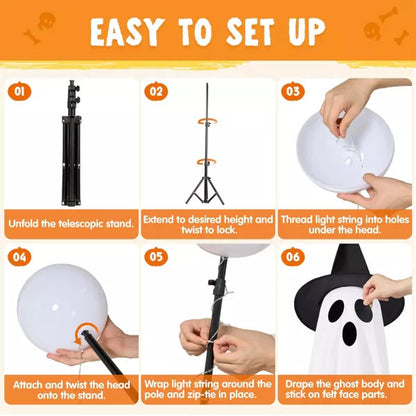 Joyfy 2 Packs 55'' Halloween Outdoor Decoration, Light Up Standing Ghost with Witch Hat & Remote Control for Yard Porch Lawn Decor, Haunted House Prop nirvanaguru