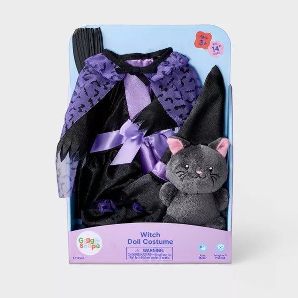 14" Baby Doll Halloween Witch Outfit - Gigglescape™: Fantasy Polyester Costume, 8-Piece Set Nirvana Guru