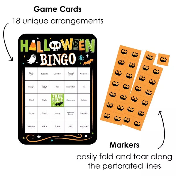 Big Dot of Happiness Jack-O'-Lantern Halloween - Bingo Cards and Markers - Kids Halloween Party Bingo Game - Set of 18 nirvanaguru