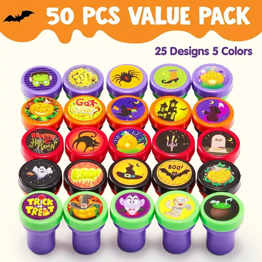 Joyfy Halloween Party Favor 50 Pcs Kids Self Ink Stamps 25 Designs Trick or Treat Assorted Plastic Stamps for Halloween Goodie Bag Fillers Game Prizes Nirvana Guru