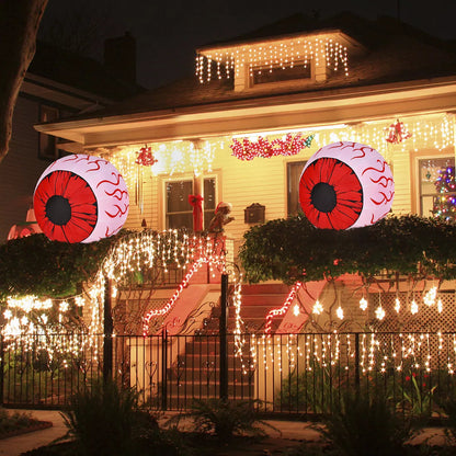 Costway 2 Pack 3 FT Halloween Inflatable Eyeballs w/ Air Blower & Red LED Lights nirvanaguru