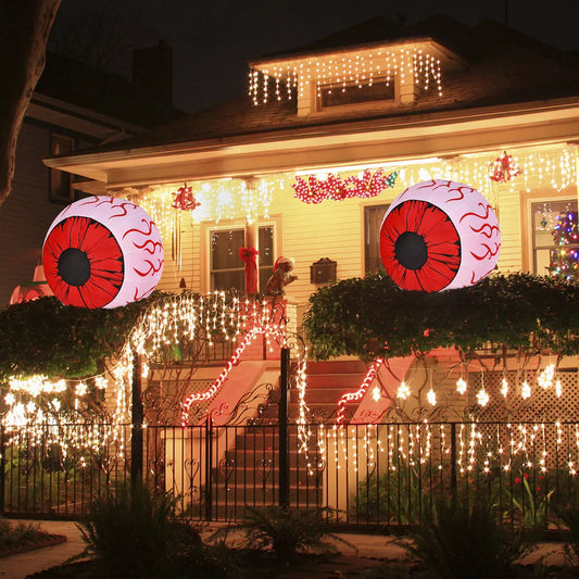 Costway 2 Pack 3 FT Halloween Inflatable Eyeballs w/ Air Blower & Red LED Lights nirvanaguru