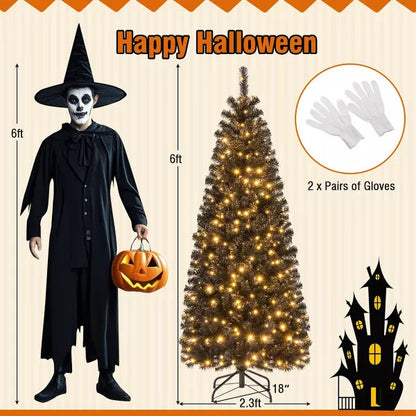 Costway 6 FT Artificial Halloween Tree with 618 Branch Tips 280 Warm White LED Lights nirvanaguru