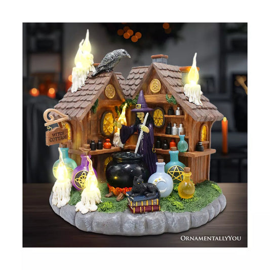 Enchanted Witch Cottage Lighted Figurine, 10" LED Halloween Decor Statue with Cauldrons and Ravens| OrnamentallyYou nirvanaguru