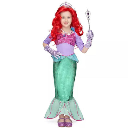 Joyfy Girls' Little Mermaid Halloween Costume Dress with Red Wig And Headband Little Mermaid Costume nirvanaguru