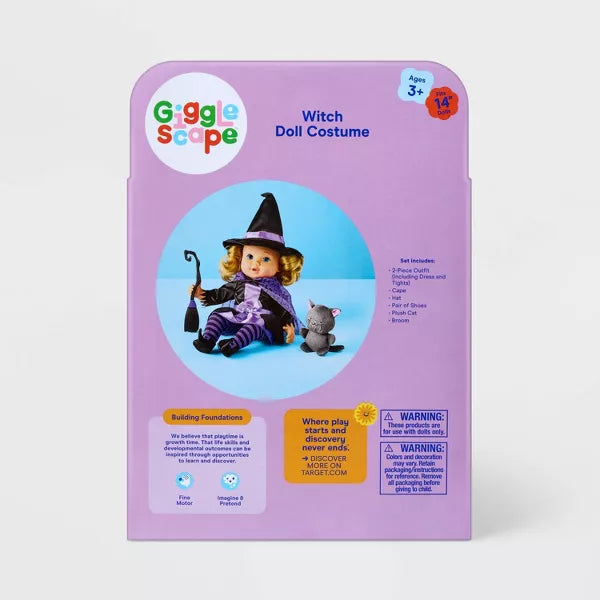 14" Baby Doll Halloween Witch Outfit - Gigglescape™: Fantasy Polyester Costume, 8-Piece Set Nirvana Guru