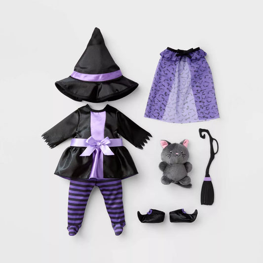 14" Baby Doll Halloween Witch Outfit - Gigglescape™: Fantasy Polyester Costume, 8-Piece Set Nirvana Guru