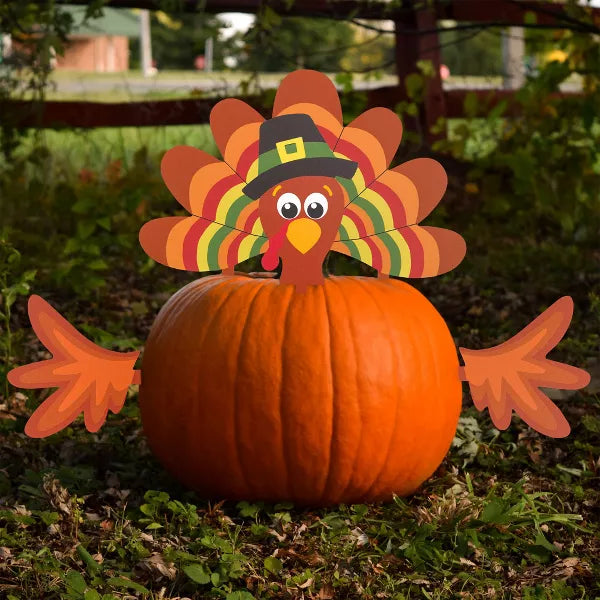 Decorae Halloween Pumpkin Decorating Kit, Turkey Set, 4 Reusable Metal Accessories for Fall Pumpkin Face Decorating w/ Turkey Body Parts Nirvana Guru