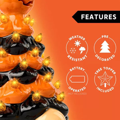 Joyfy 8.5'' Tall Halloween Tabletop Tree Decoration, Pumpkin Gnome Ceramic Tree with Built-in LEDs for Halloween Party Supplies Indoor Decorations nirvanaguru
