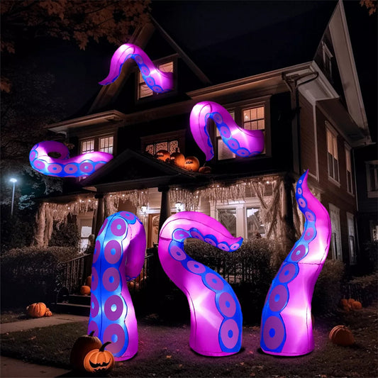 Joyfy 3 Pcs Halloween Inflatable Outdoor Decorations, Giant Octopus Tentacle with Built-in LEDs Broke Out from Window for Halloween Window Roof Decor nirvanaguru