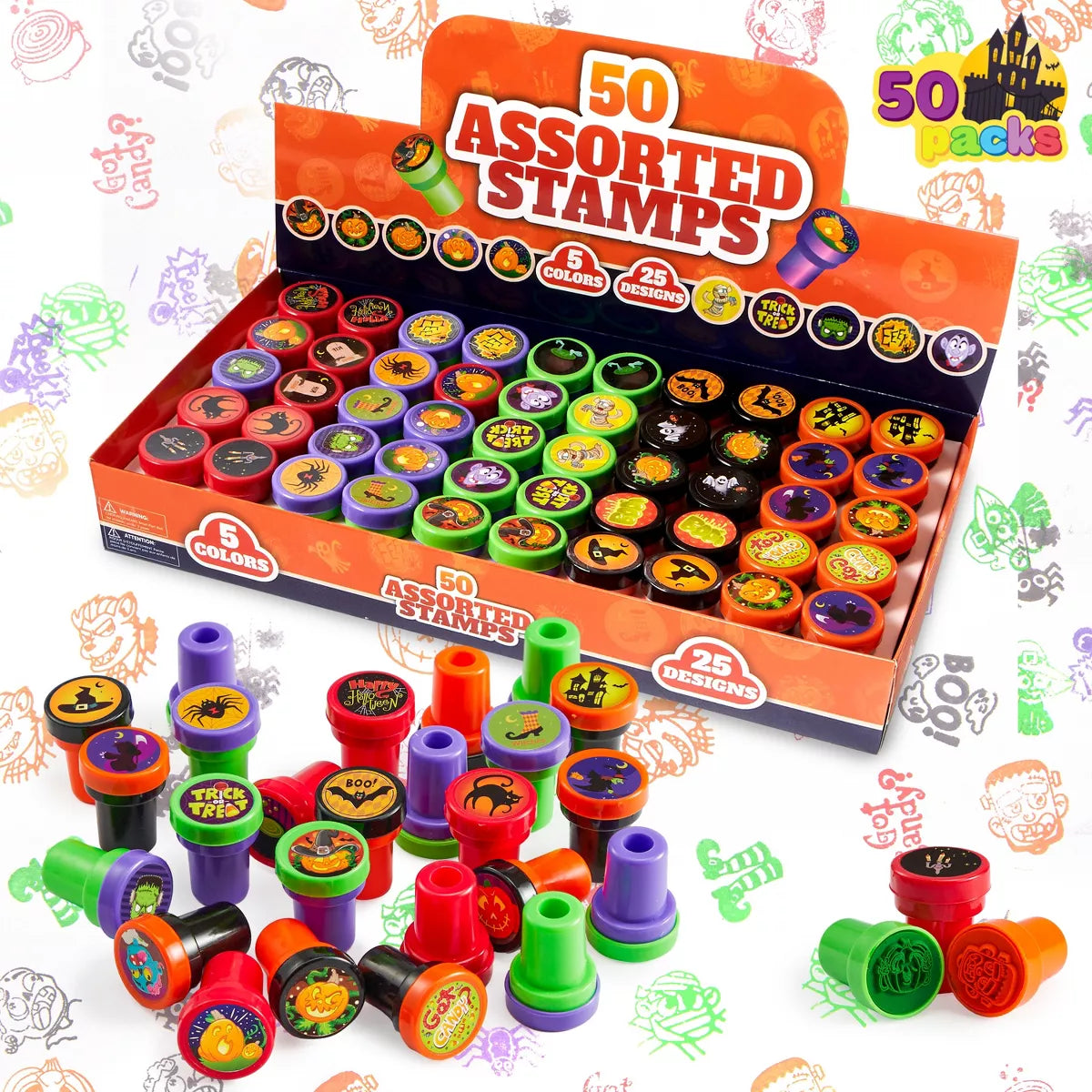 Joyfy Halloween Party Favor 50 Pcs Kids Self Ink Stamps 25 Designs Trick or Treat Assorted Plastic Stamps for Halloween Goodie Bag Fillers Game Prizes Nirvana Guru