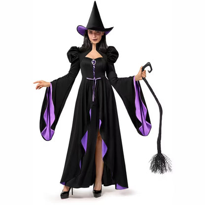 Joyfy Classic Witch Costume for Women Halloween Witch Dress with Hat & Accessories for Halloween Cosplay Dress up Party nirvanaguru
