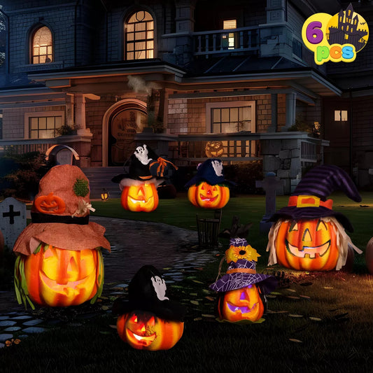 Joyfy 6 Pcs Halloween Light-up Pumpkin, Jack O Lanterns LED Foam Halloween Pumpkin, Halloween Decorations for Lawn Patio Party Supplies Favors nirvanaguru