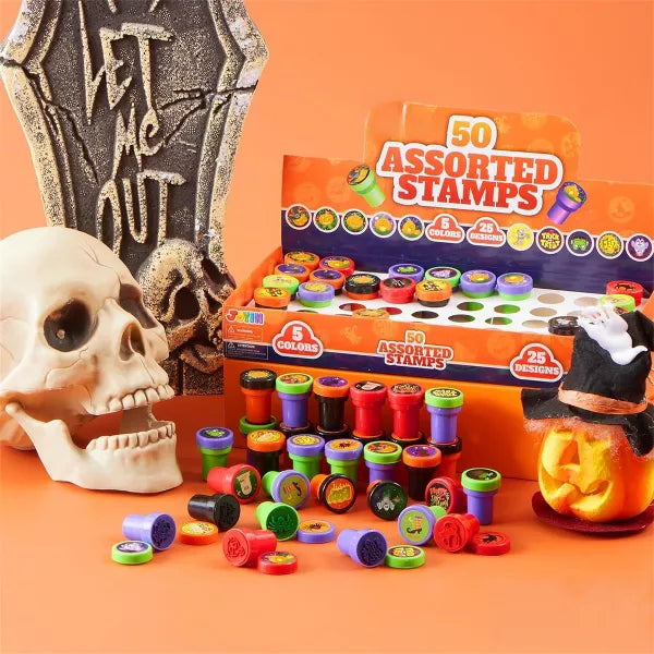 Joyfy Halloween Party Favor 50 Pcs Kids Self Ink Stamps 25 Designs Trick or Treat Assorted Plastic Stamps for Halloween Goodie Bag Fillers Game Prizes Nirvana Guru